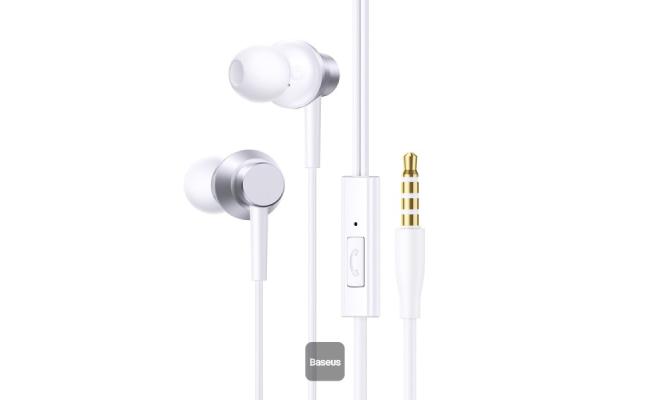 Baseus Encok HZ11 3.5mm Jack Wired Earphone, Universal Headset In-Ear Headphone with Mic - White